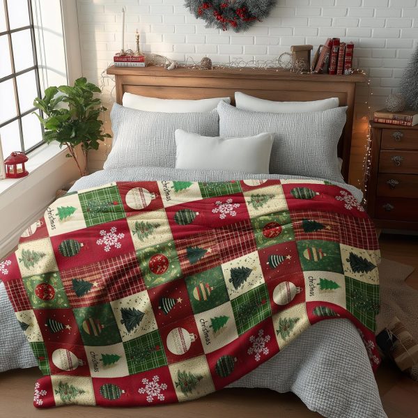 Christmas Patchwork Ornament Throw Blanket - Image 2