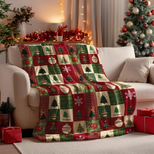 Christmas Patchwork Ornament Throw Blanket - Image 5