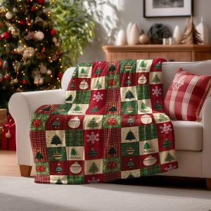 Christmas Patchwork Ornament Throw Blanket