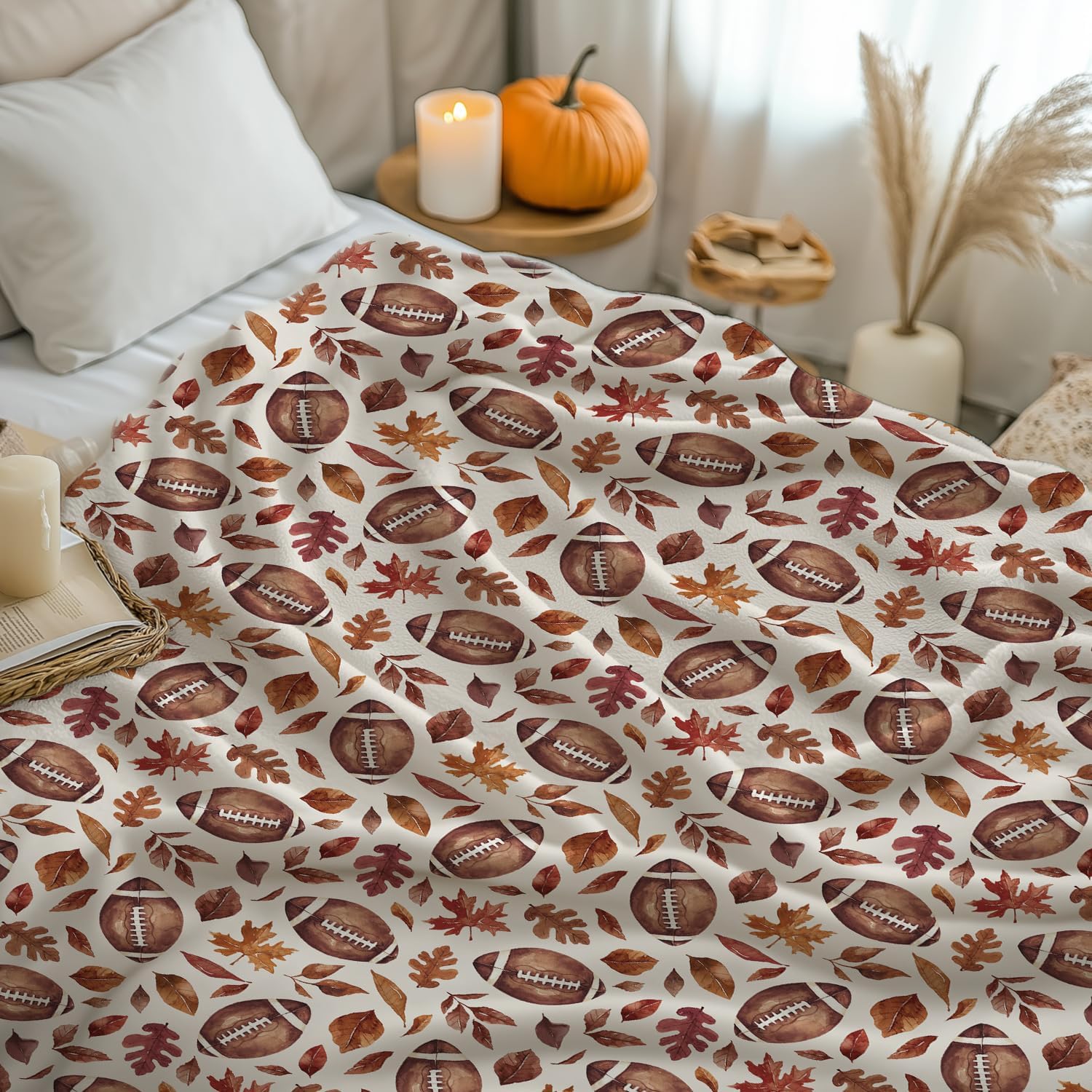 Autumn Football & Leaf Throw Blanket - Image 2
