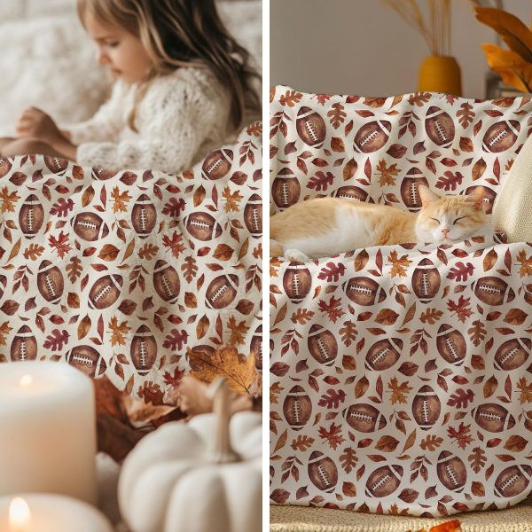 Autumn Football & Leaf Throw Blanket - Image 4