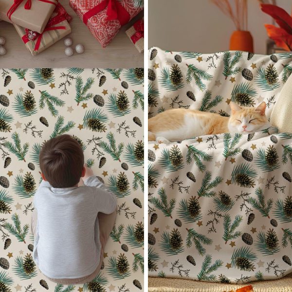 Pinecone & Evergreen Winter Throw Blanket - Image 2