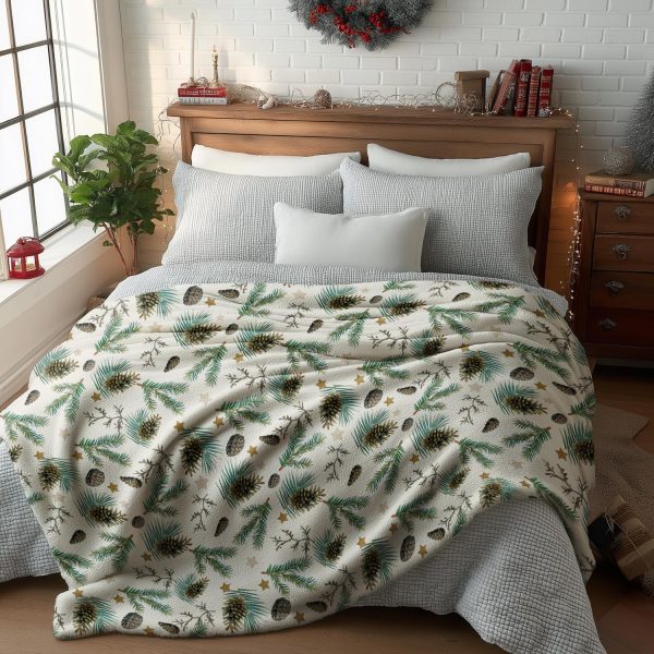 Pinecone & Evergreen Winter Throw Blanket - Image 4