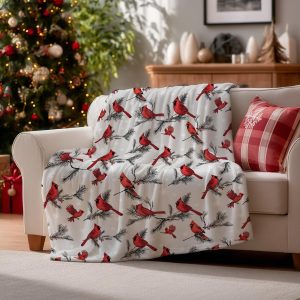 Red Cardinal Winter Throw Blanket