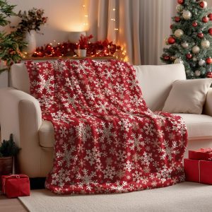 Red Snowflake Holiday Throw Blanket