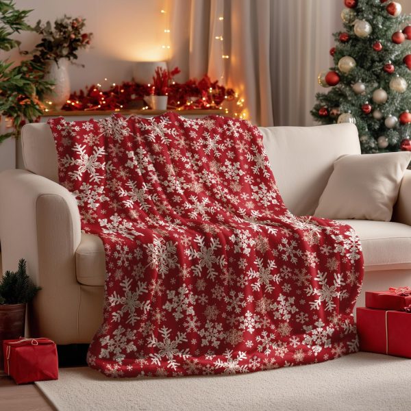 Red Snowflake Holiday Throw Blanket