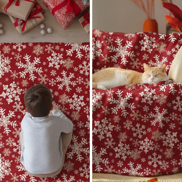 Red Snowflake Holiday Throw Blanket - Image 2