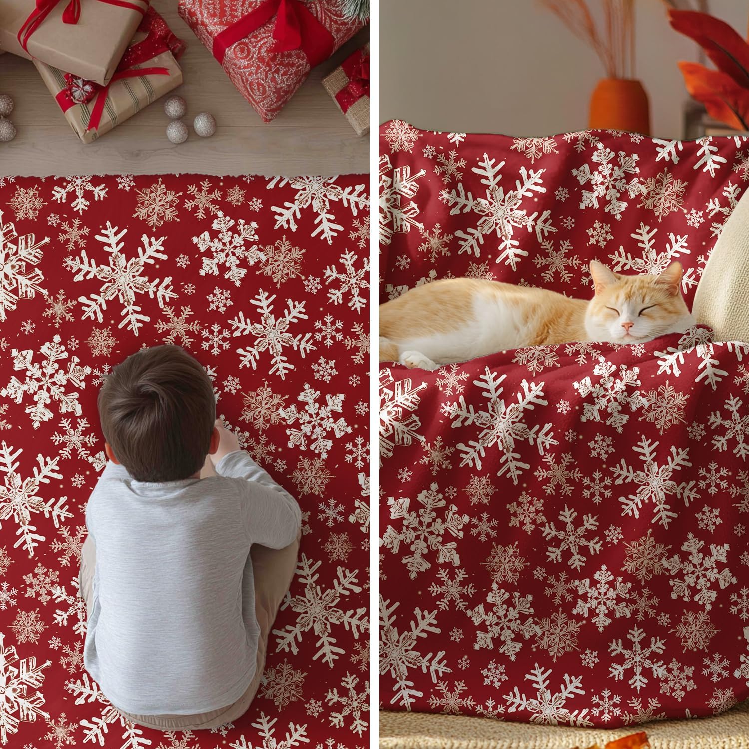 Red Snowflake Holiday Throw Blanket - Image 2