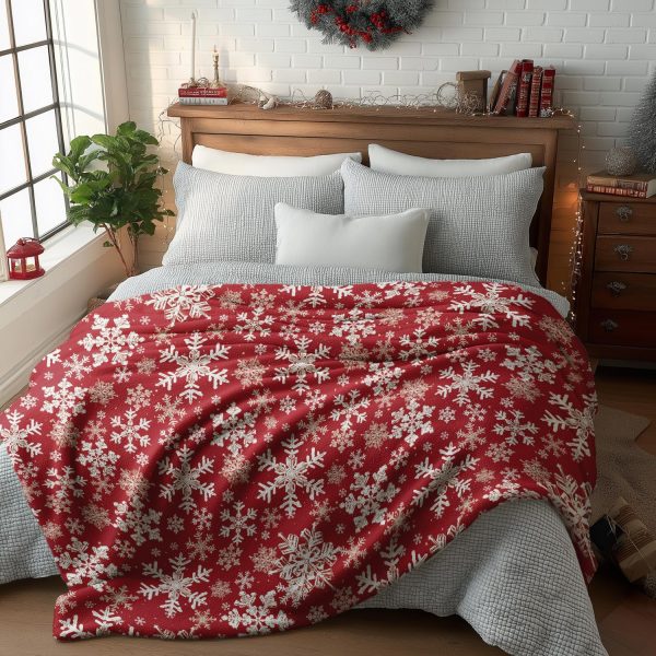 Red Snowflake Holiday Throw Blanket - Image 3