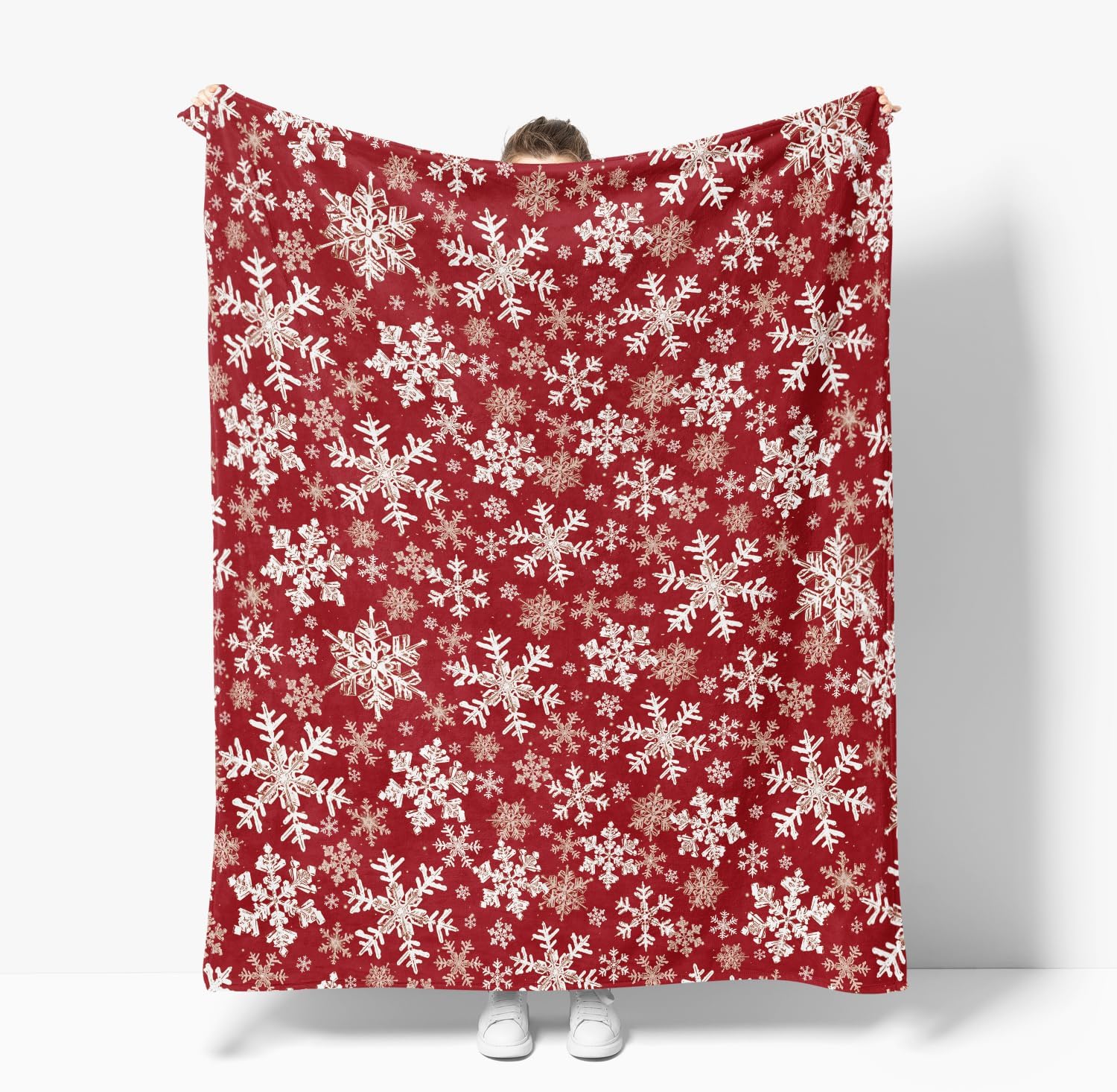 Red Snowflake Holiday Throw Blanket - Image 5