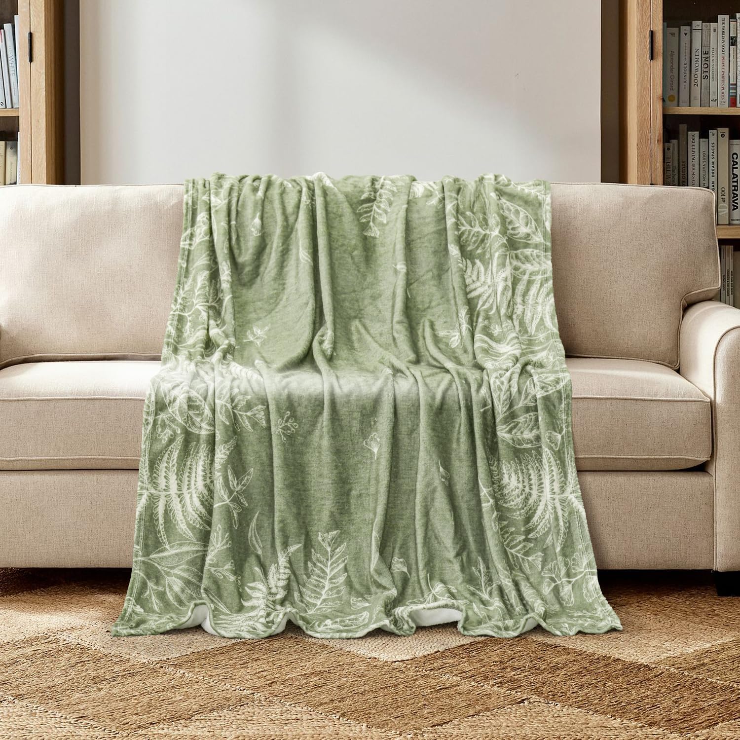 Sage Green Botanical Throw Blanket - Image 2