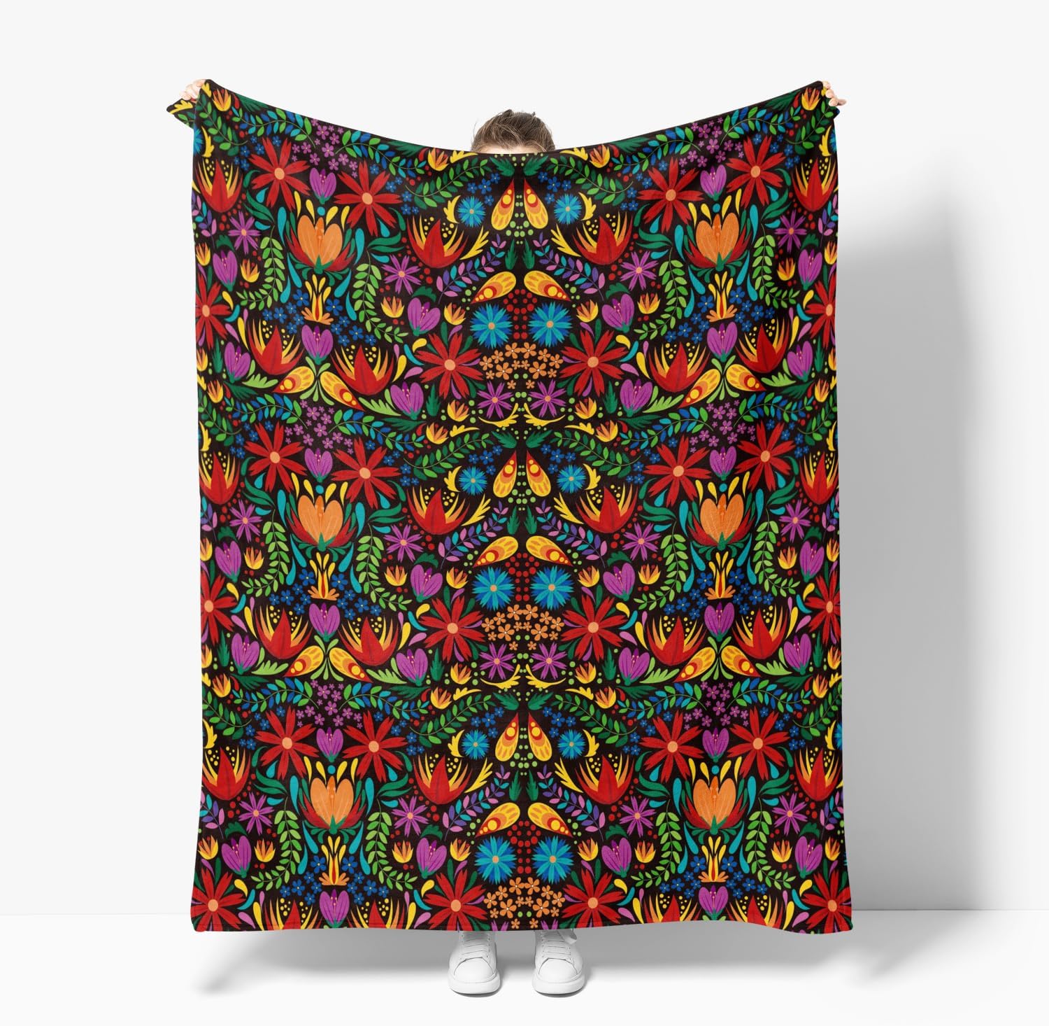 Bohemian Floral Kaleidoscope Throw Blanket - Image 2