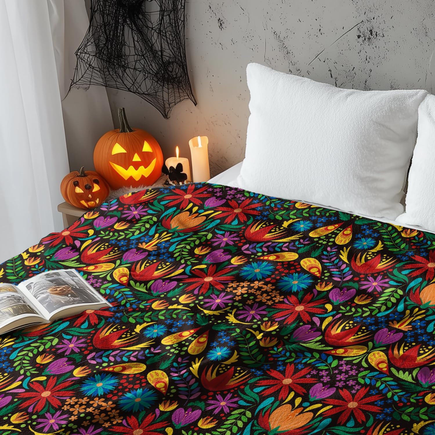 Bohemian Floral Kaleidoscope Throw Blanket - Image 3