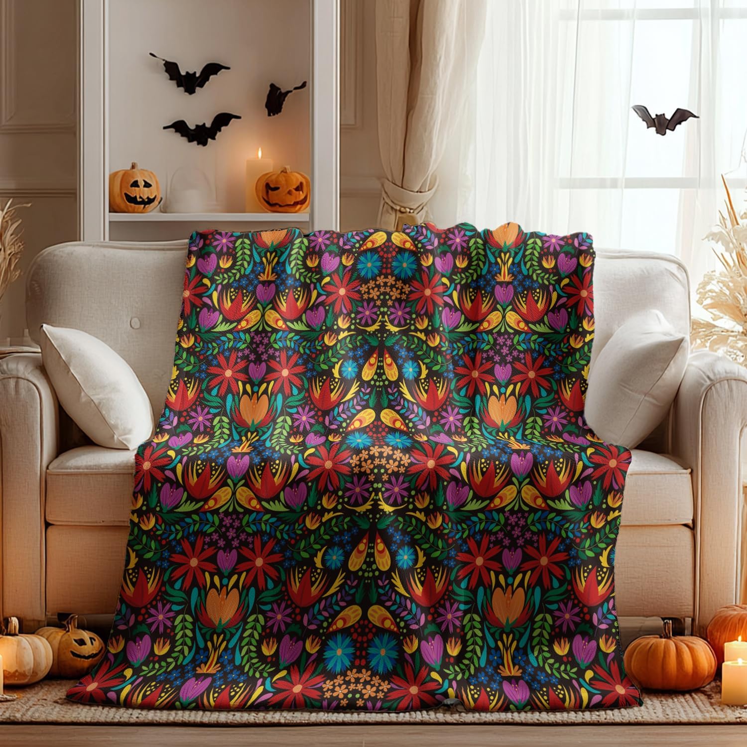 Bohemian Floral Kaleidoscope Throw Blanket - Image 5