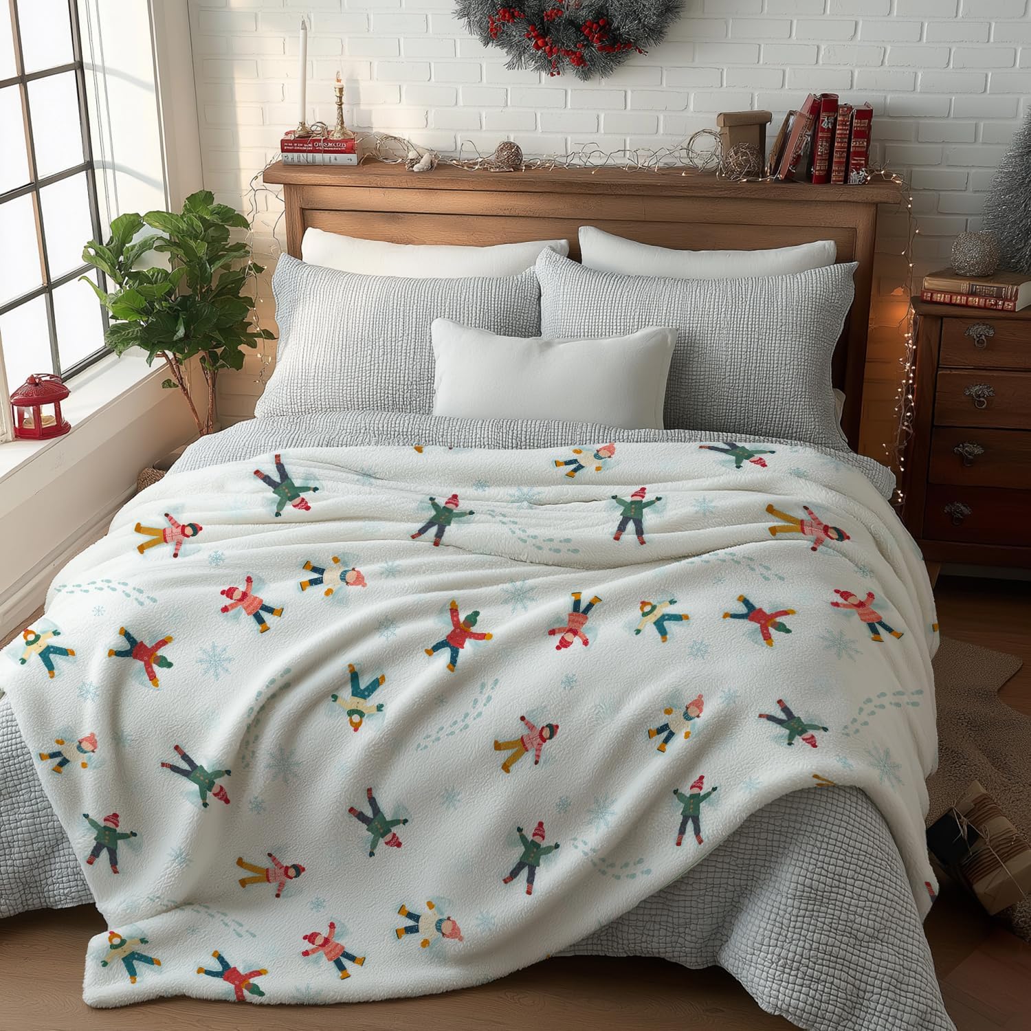 Snow Angel Playful Winter Throw Blanket - Image 2