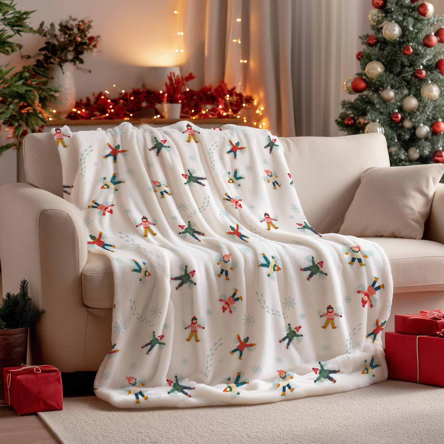 Snow Angel Playful Winter Throw Blanket - Image 4