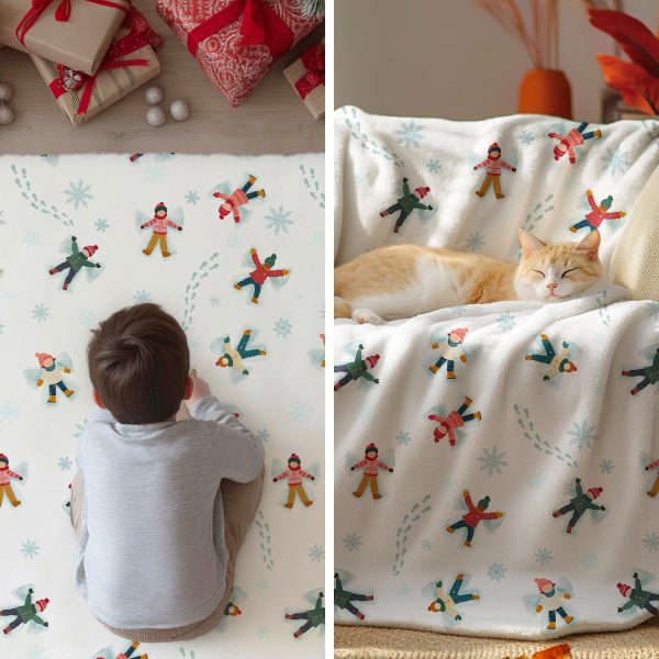 Snow Angel Playful Winter Throw Blanket - Image 5