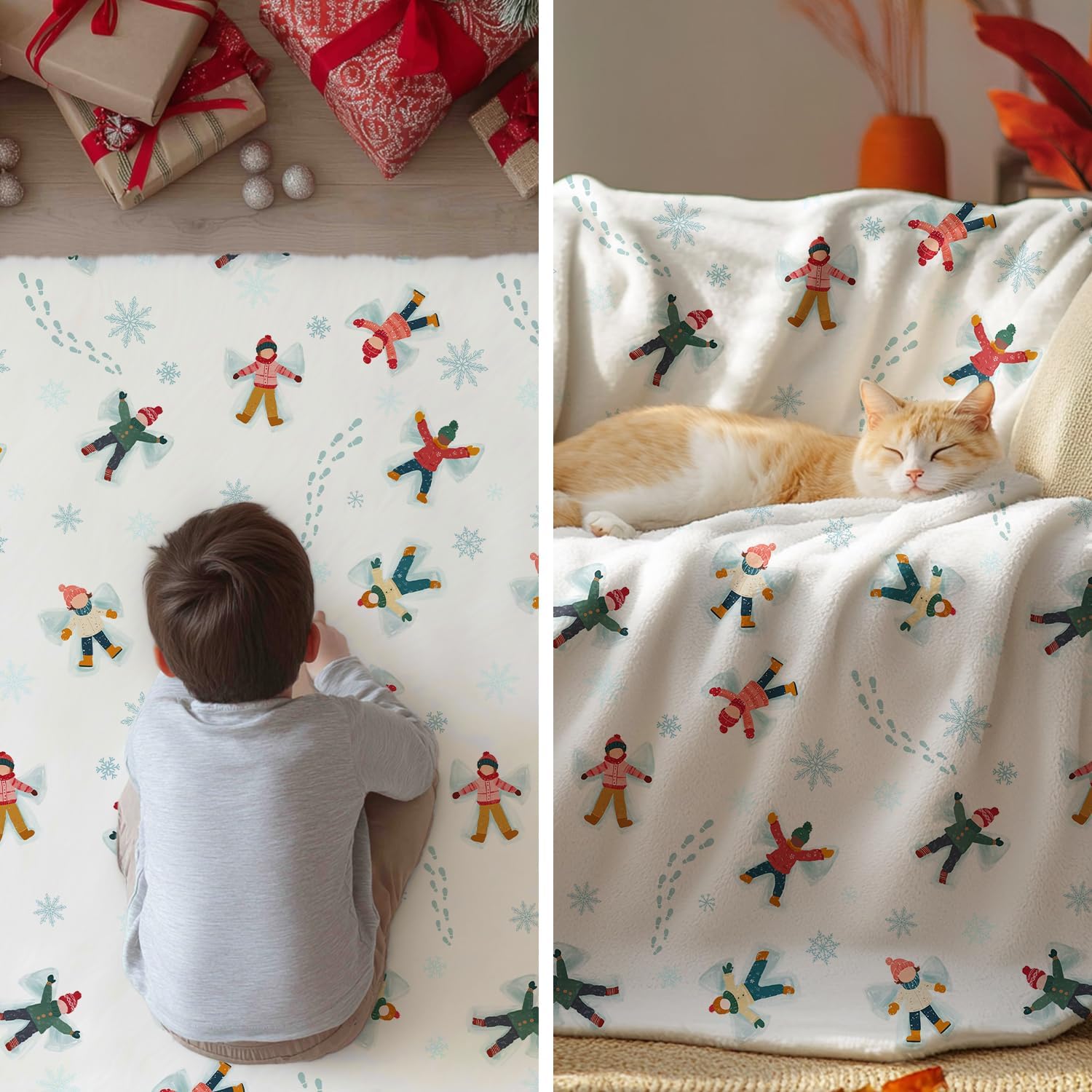 Snow Angel Playful Winter Throw Blanket - Image 5