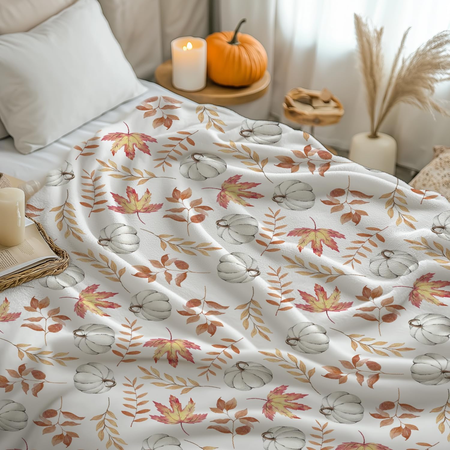 Autumn Pumpkin & Leaf Throw Blanket - Image 4