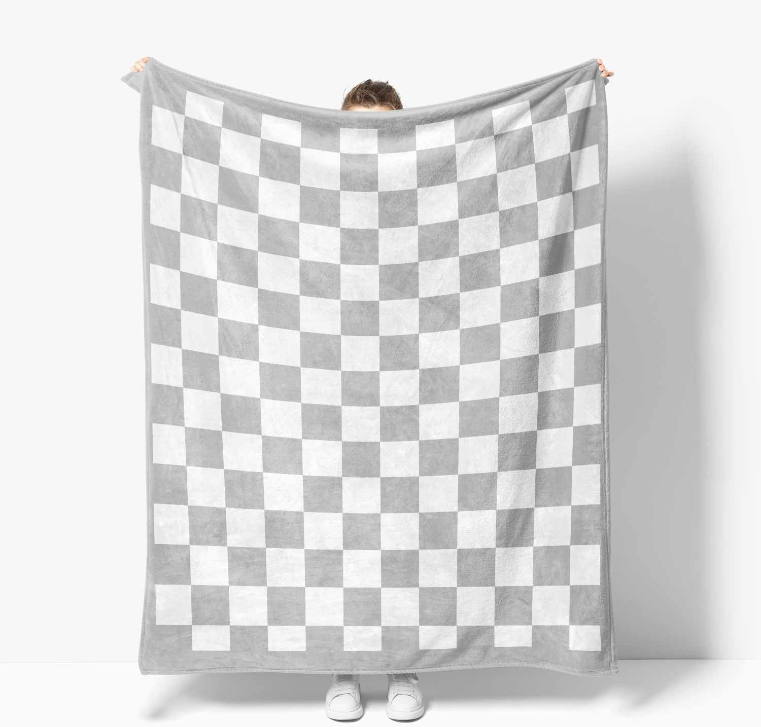 Gray & White Checkered Throw Blanket - Image 3