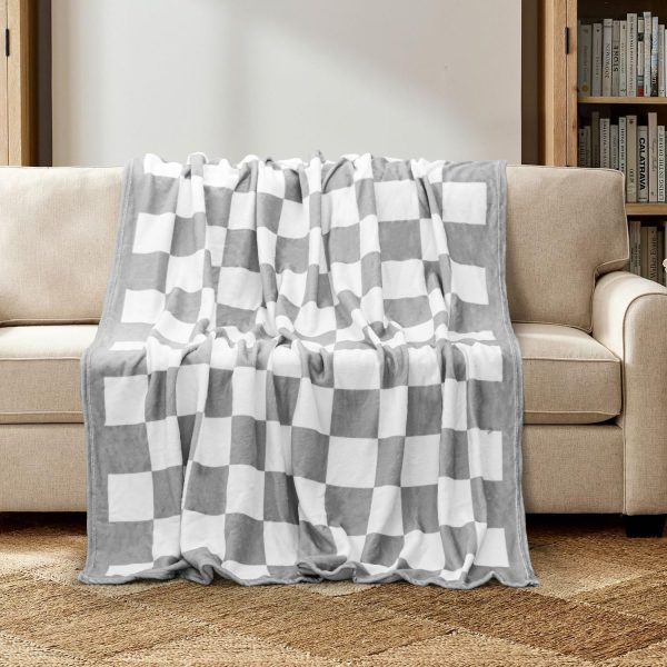 Gray & White Checkered Throw Blanket - Image 4