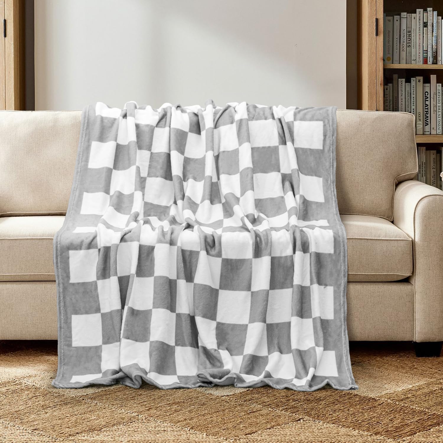 Gray & White Checkered Throw Blanket - Image 4