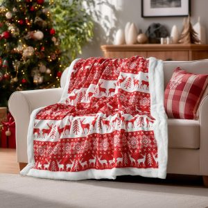 Nordic reindeer and snowflake Christmas blanket