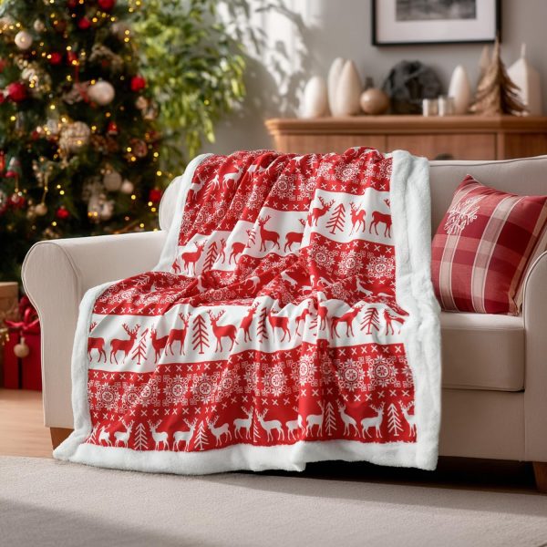 Nordic reindeer and snowflake Christmas blanket