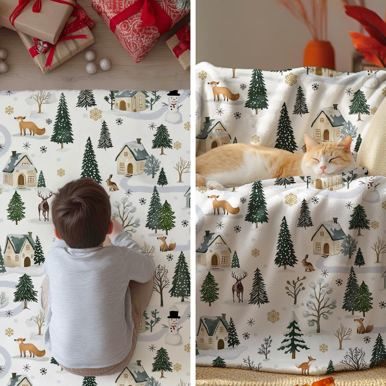 Winter Village Forest Throw Blanket - Image 3