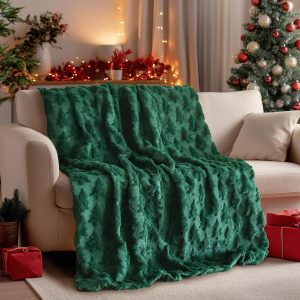 Emerald Green Textured Plush Throw Blanket