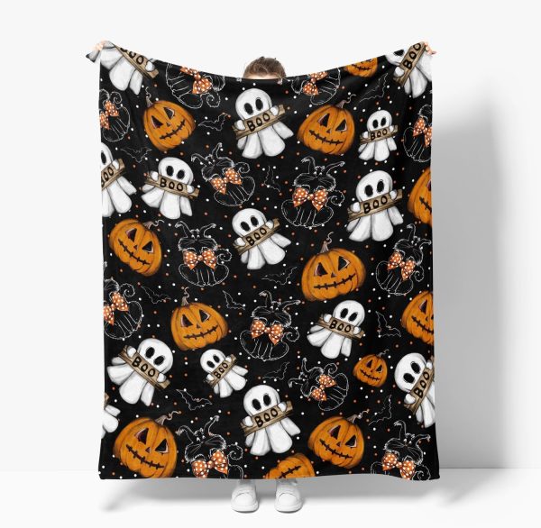 Halloween Ghost & Pumpkin Throw Blanket - Image 3