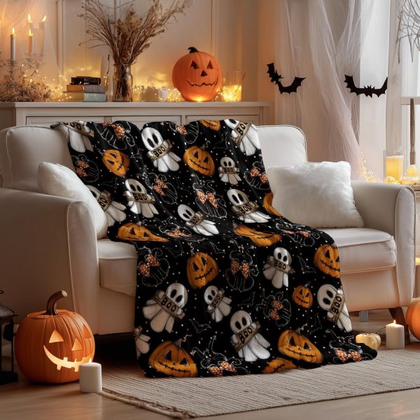Halloween Ghost & Pumpkin Throw Blanket