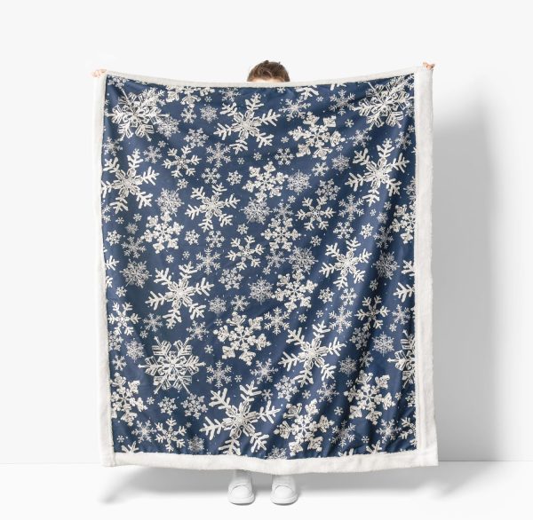 Navy Blue Snowflake Sherpa Throw Blanket - Image 2