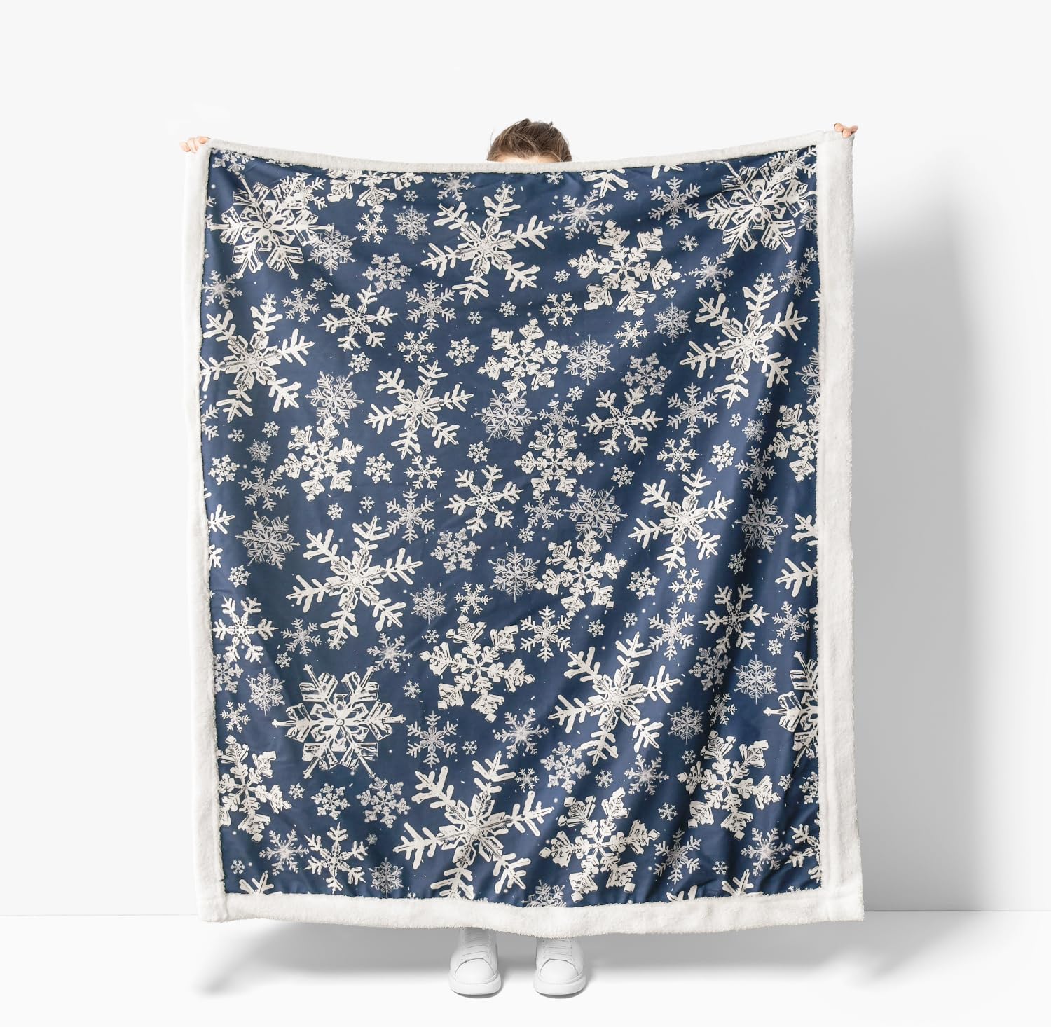 Navy Blue Snowflake Sherpa Throw Blanket - Image 2
