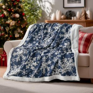 Navy Blue Snowflake Sherpa Throw Blanket